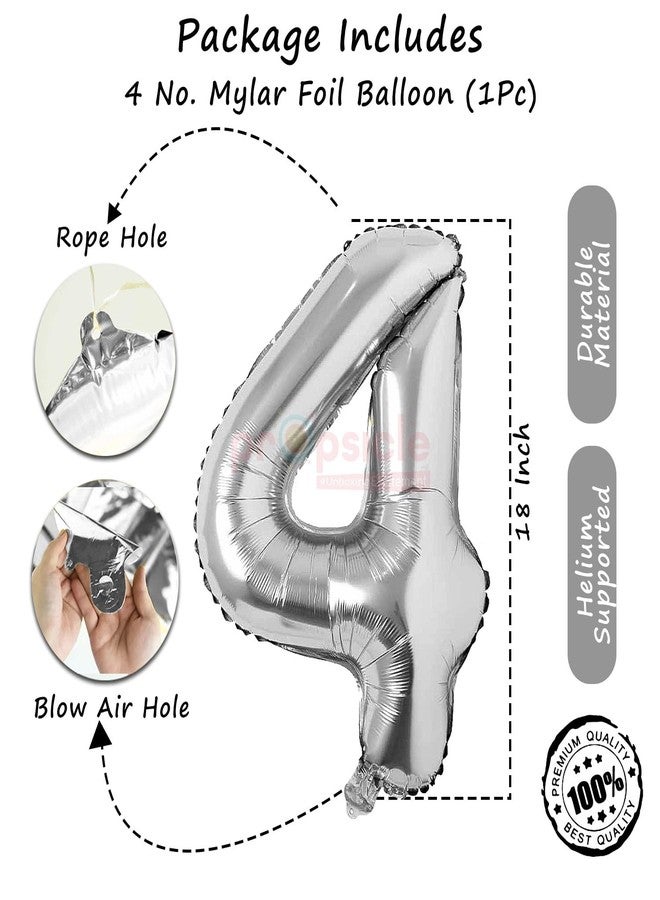 بروبسيكل بالون بروبسيكل فضي على شكل الرقم 4 مقاس 16 بوصة، مصنوع من رقائق معدنية، مثالي لتزيين حفلات أعياد الميلاد، مناسب للأطفال والكبار، كخلفية لحفلات الذكرى السنوية، أو لتزيين طاولة الكيك، أو كجلسة تصوير، أو كمستلزمات للحفلات. - Image 3